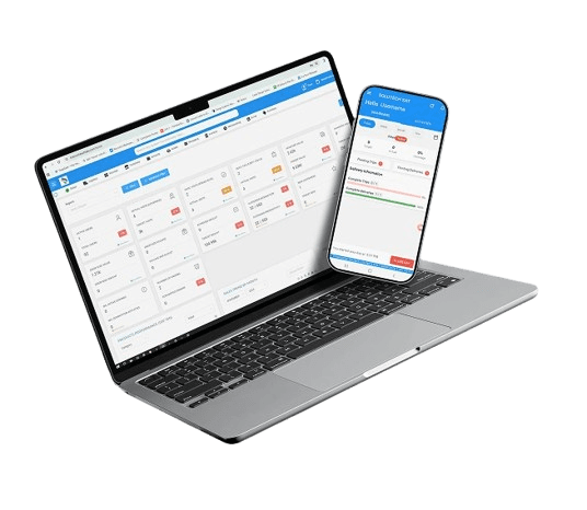 Imbizzo digital platform displayed on a laptop and phone